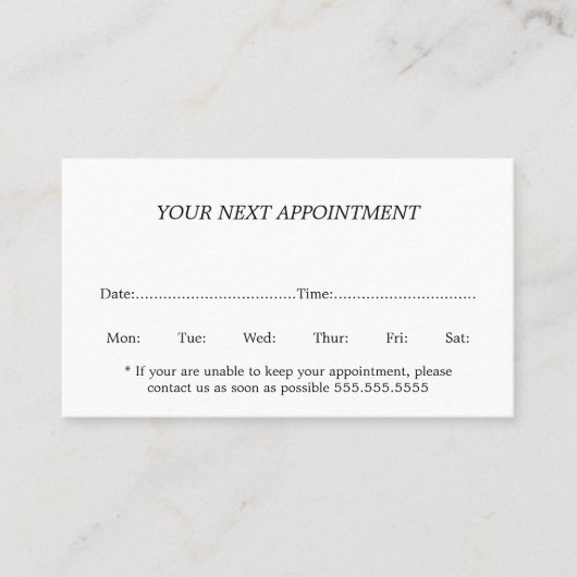 Carte de rendez-vous simple Elegant Black White Be (Devant)