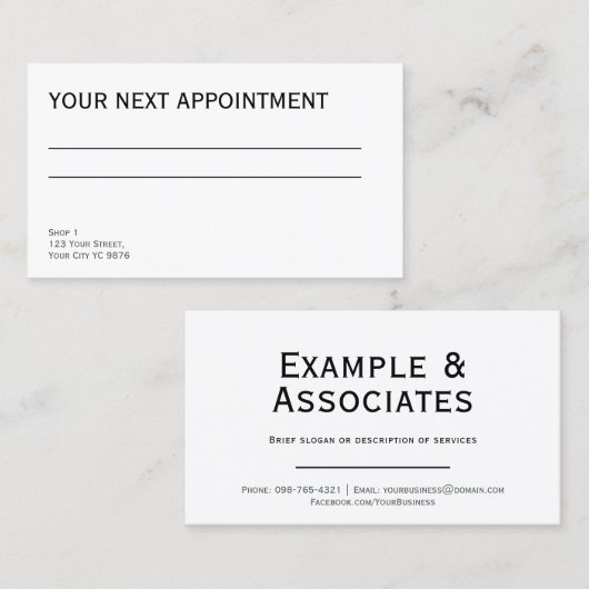 Carte de rendez-vous simple en blanc clair (Devant / Derrière)