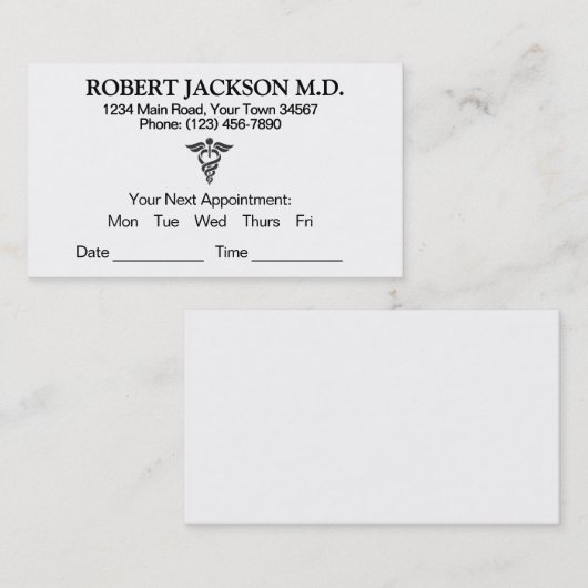 Carte de rendez-vous simple en noir et blanc (Devant / Derrière)