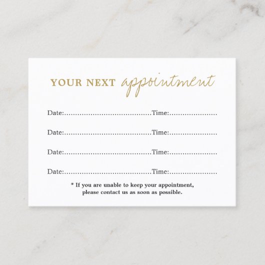 Carte de rendez-vous simple et élégante White Gold (Devant)