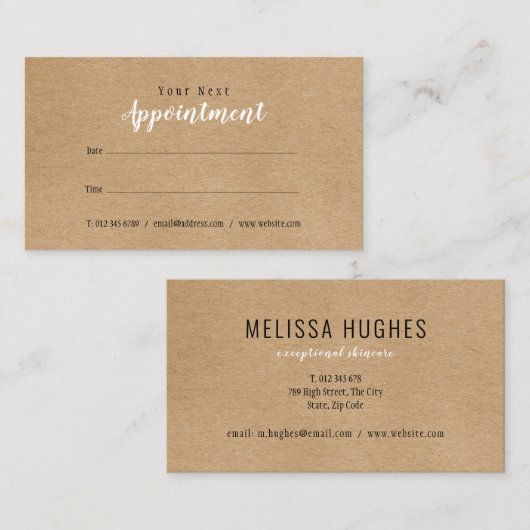 Carte de rendez-vous simple et moderne Rustic Kraf (Devant / Derrière)