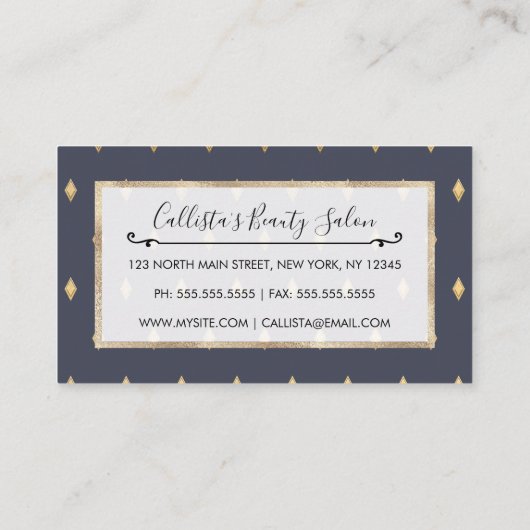 Carte De Rendez-vous Simple moderne Gold Diamond Motif bleu marine (Dos)