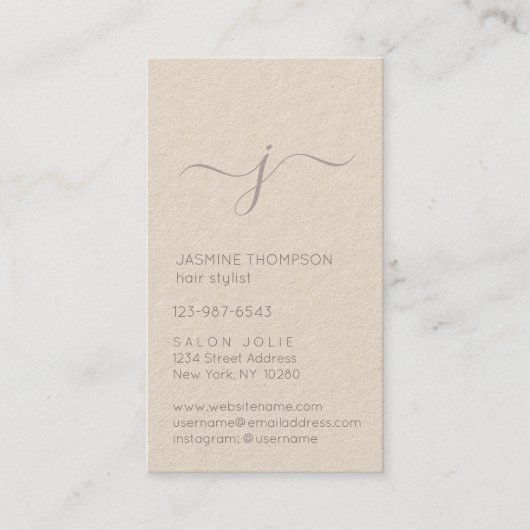 Carte De Rendez-vous Simple Monogramme Script Blush et Kraft Vertical (Devant)