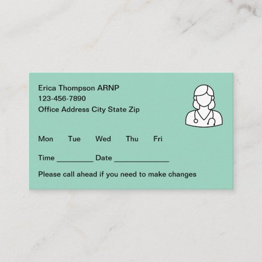 Carte De Rendez-vous Simple Nurse Practitioner Appointment Cards (Devant)