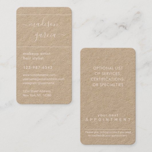 Carte De Rendez-vous Simple Script Blush Pink & Kraft Élégant Vertical (Devant / Derrière)