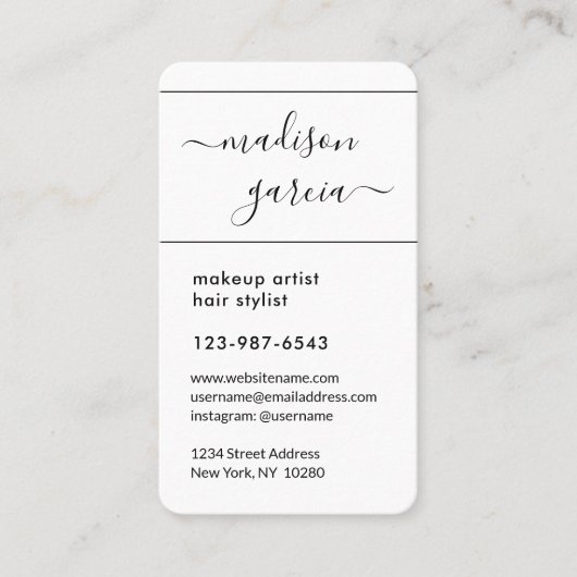 Carte De Rendez-vous Simple Script noir et blanc moderne Vertical (Devant)