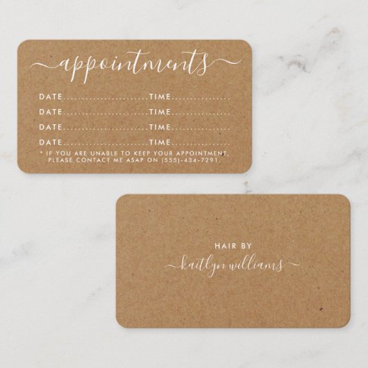 Carte de rendez-vous simple Script - Rustic Kraft (Devant / Derrière)
