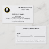 Carte De Rendez-vous Soins dentaires professionnels Nomination d'un den (Devant / Derrière)