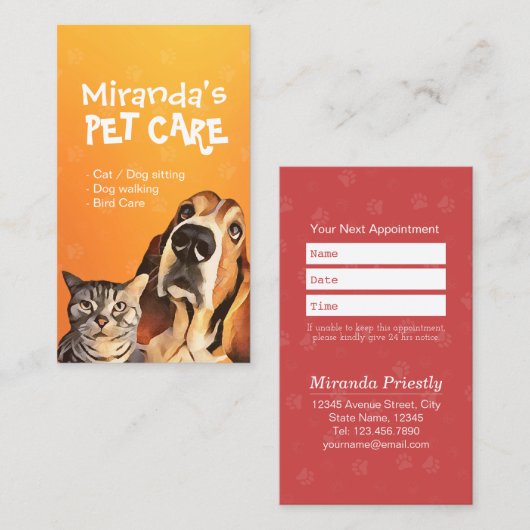 Carte De Rendez-vous Soins pour animaux domestiques Bain assis et Groom (Devant / Derrière)