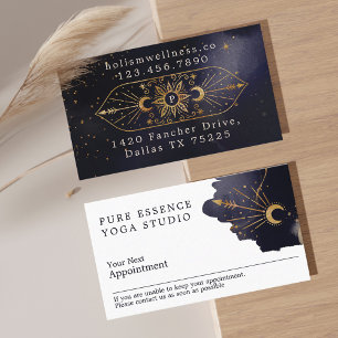 Carte De Rendez-vous Soleil céleste holistique & Lune Encre foncée Mono