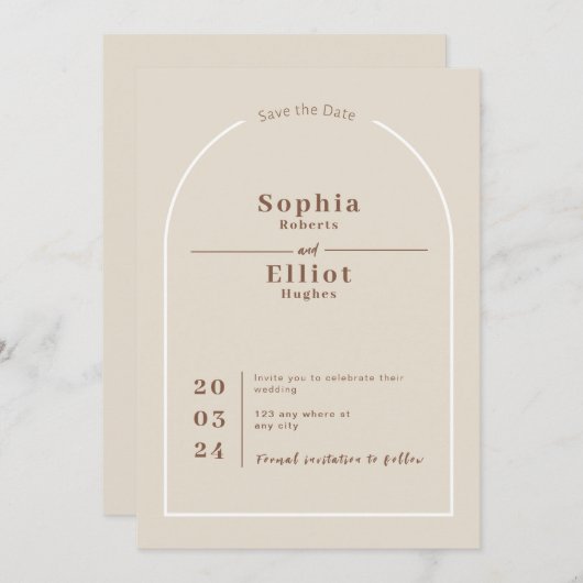 Carte de rendez-vous SOPHIA Modern Desert Boho Arc (Devant / Derrière)