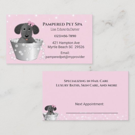 Carte de rendez-vous Spa de chien de taille rose (Devant / Derrière)