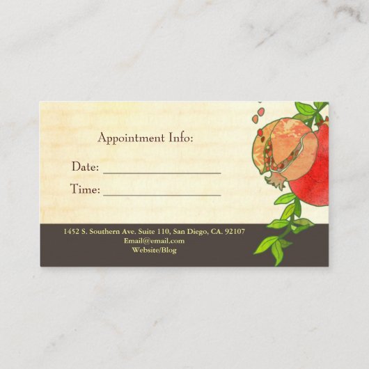 Carte de rendez-vous Spa de massage de grenade (Dos)