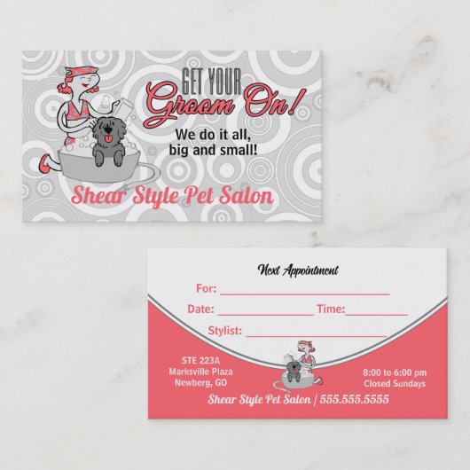 Carte De Rendez-vous Spa Rose Doggie Groom On Pet Grossing (Devant / Derrière)