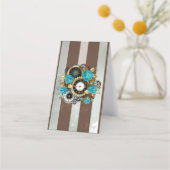 Carte De Rendez-vous Steampunk Clock and Turquoise Roses on Striped (Devant)