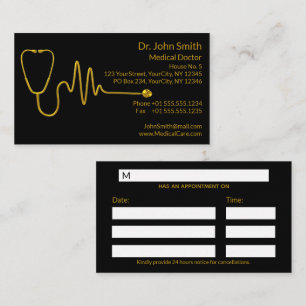 Carte De Rendez-vous Stéthoscope à ondes ECG or luxe ligne EKG médical