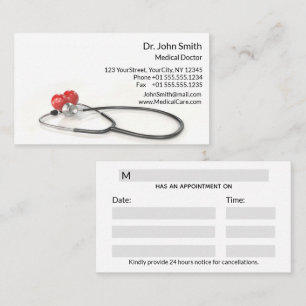 Carte De Rendez-vous Stéthoscope avec Cœur Soins Médicaux & Santé