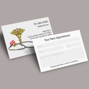Carte De Rendez-vous Stéthoscope d'or Caducée Cœur Mémo médical