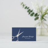 Carte De Rendez-vous Styliste de cheveux ciseaux modernes Marine Blue R (Debout devant)