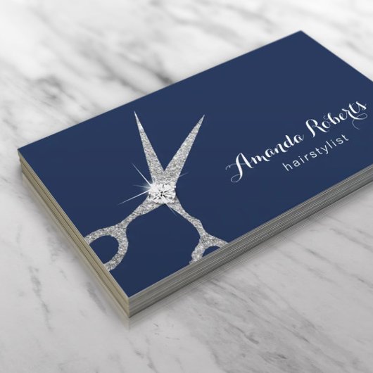 Carte De Rendez-vous Styliste de cheveux ciseaux modernes Marine Blue R