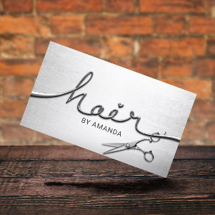 Carte De Rendez-vous Styliste de cheveux Moderne Argent 3D Script Nomin