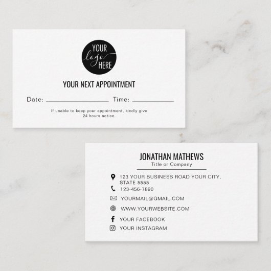 Carte de rendez-vous suivante du logo de la sociét (Devant / Derrière)