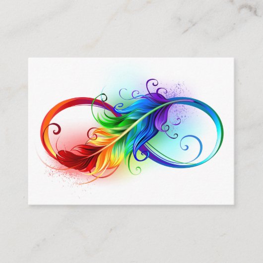 Carte De Rendez-vous Symbole d'infini avec plume arc-en-ciel (Devant)