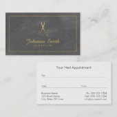 Carte De Rendez-vous Toile gris Cadre doré & Ciseaux Coiffeur (Devant / Derrière)