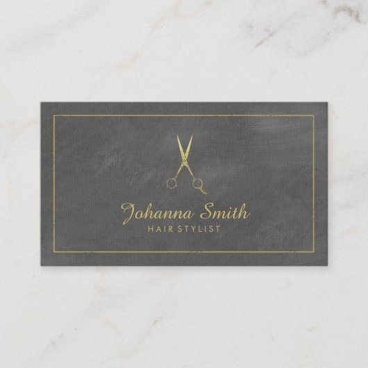Carte De Rendez-vous Toile gris Cadre doré & Ciseaux Coiffeur (Devant)