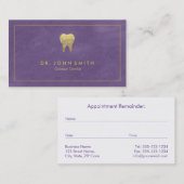 Carte De Rendez-vous Toile pourpre Cadre doré & dent - Dentiste (Devant / Derrière)