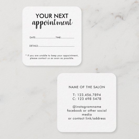 Carte De Rendez-vous Trendy Modern Salon Appointment Reminder Card (Devant / Derrière)
