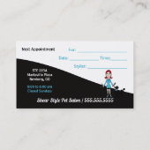 Carte De Rendez-vous Turquoise Bleu et Noir Groomer pour animaux de com (Dos)