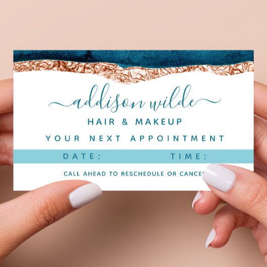 Carte de rendez-vous turquoise et or Aquarelle