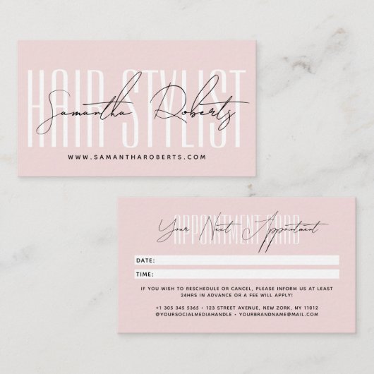 Carte De Rendez-vous Typographie de script de coiffeur moderne rose blu (Devant / Derrière)
