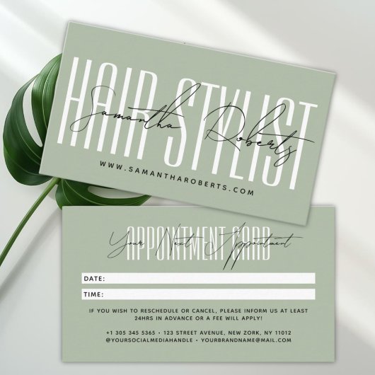 Carte De Rendez-vous Typographie de script de coiffeur moderne vert sau