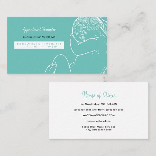 Carte De Rendez-vous Vérification de visite prénatale Simple naissance  (Devant / Derrière)