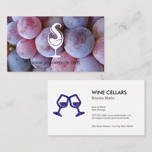 Carte De Rendez-vous Verre à vin pour logo | Raisins (Devant / Derrière)
