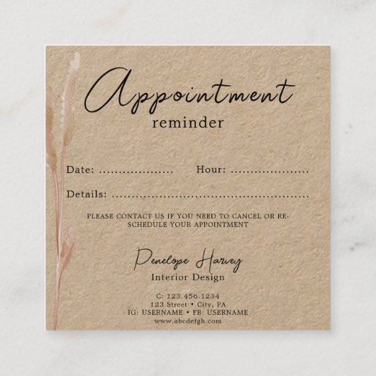 Carte de rendez-vous vert moderne Blush Pink Kraft (Dos)