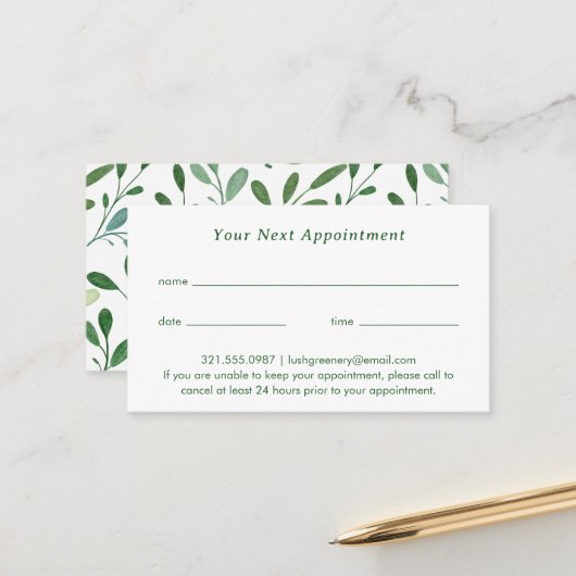 Carte De Rendez-vous Vert Motif moderne moderne (Devant/Arrière en situation)