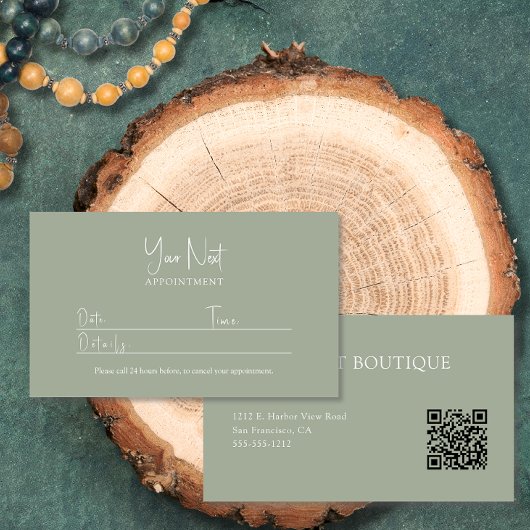 Carte De Rendez-vous Vert sauge moderne avec code QR