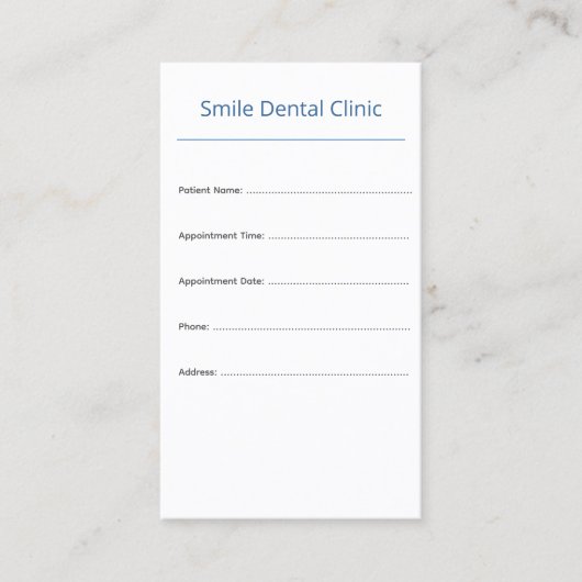 Carte De Rendez-vous Vertical Dental Appointment Card Clean Design (Devant)