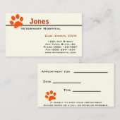 Carte De Rendez-vous vétérinaire (Devant / Derrière)
