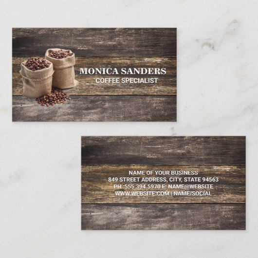 Carte De Rendez-vous Vieille table en bois rustique | Sacs à café (Devant / Derrière)