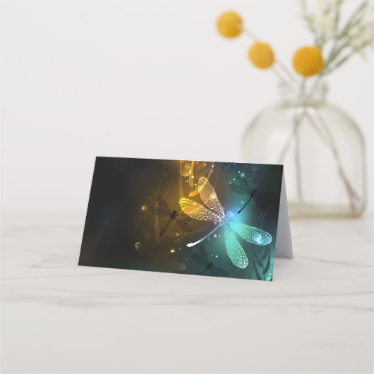 Carte De Rendez-vous Vol de libellule verte lumineuse (Devant)