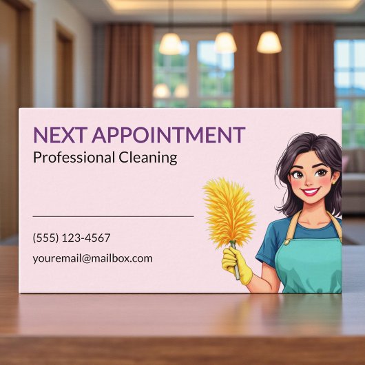 Carte De Rendez-vous Woman Pink Cleaning Service Appointment Card