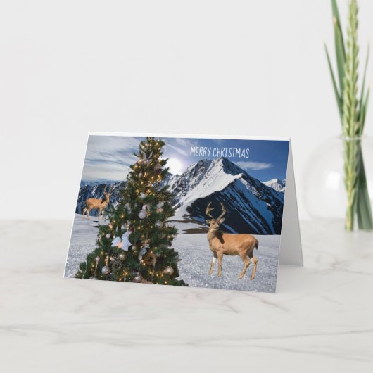 Carte de rennes et d'arbre de Noël (Devant)