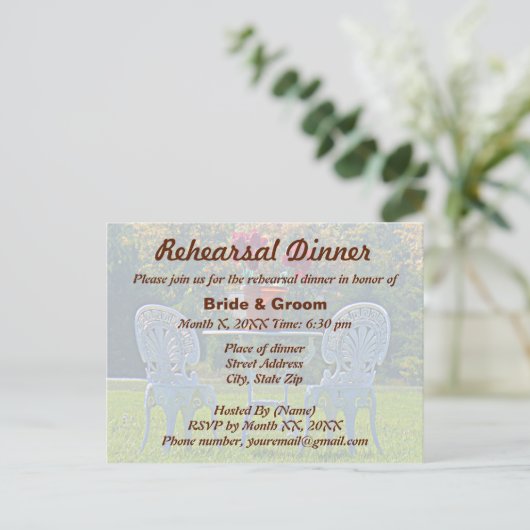 Carte de repas de répétition de mariage au pré de  (Debout devant)