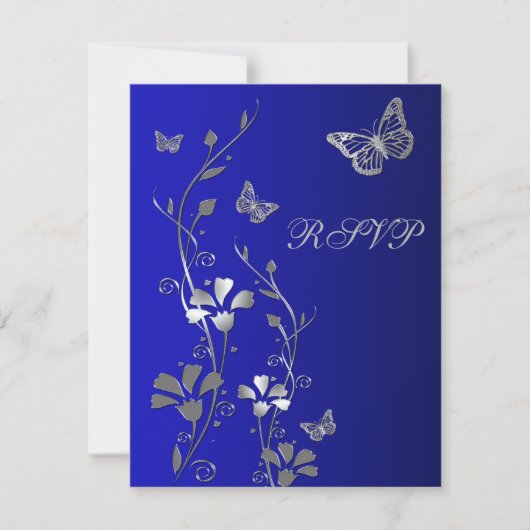 Carte de réponse 2 Fleurs bleues, argentées avec p (Devant)
