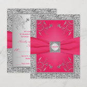 Carte de réponse 2 | Rose, feuille de faux argent, (Devant / Derrière)