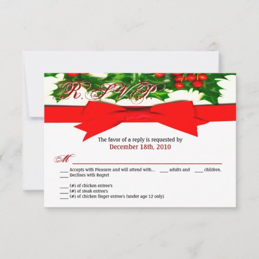 Carte de réponse 3,5x5 Baughs Holly Berry Noël (Devant)